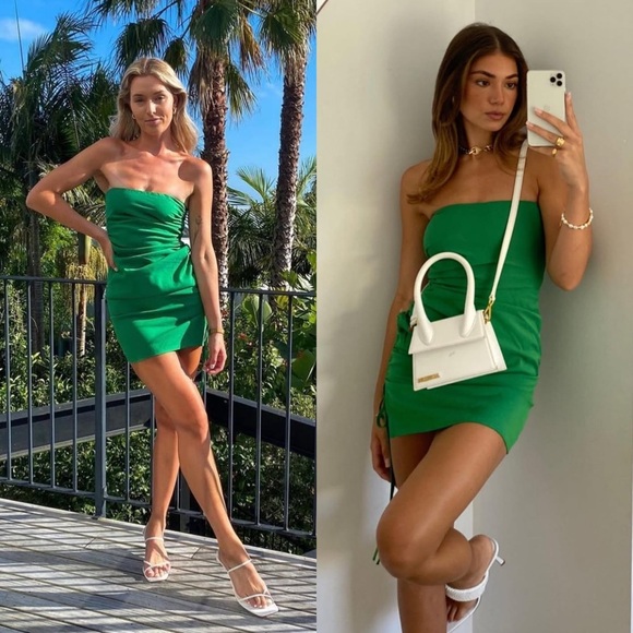 SNDYS X MOLLY KING Green Strapless Ruched Tie Side‎ Slit Sleeveless Mini Dress 6 - Picture 5 of 16